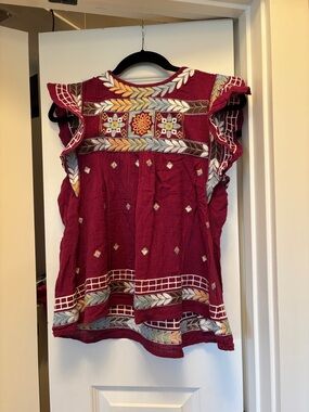 Embroidered Flutter-Sleeve Boutique Top